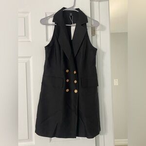 SHEIN Black and Gold Sleeveless Halter Blazer
